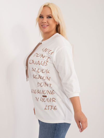 Ecru-brązowa  bluzka plus size z bawełny