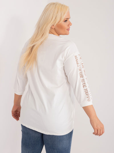 Ecru-brązowa  bluzka plus size z bawełny
