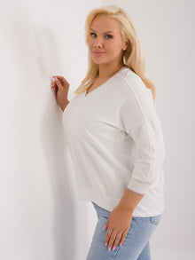 Ecru bawełniana bluzka plus size z dekoltem V