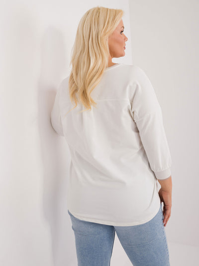 Ecru bawełniana bluzka plus size z dekoltem V