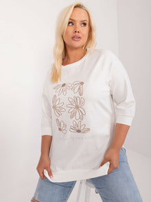 Ecru bluzka plus size z naszywkami