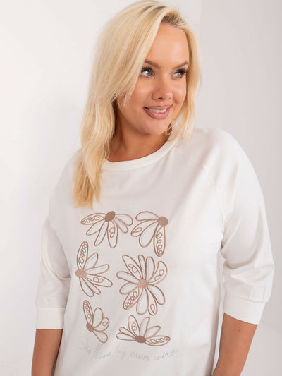 Ecru bluzka plus size z naszywkami