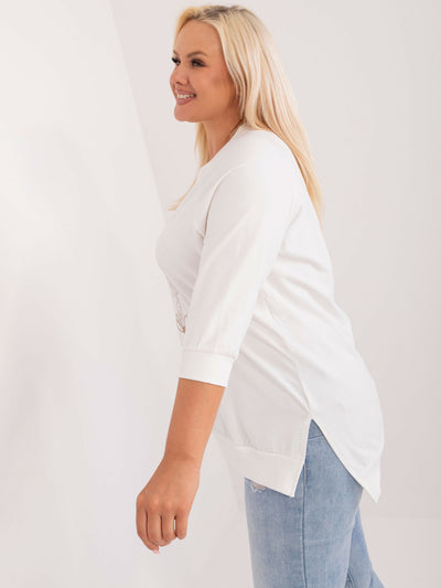 Ecru bluzka plus size z naszywkami