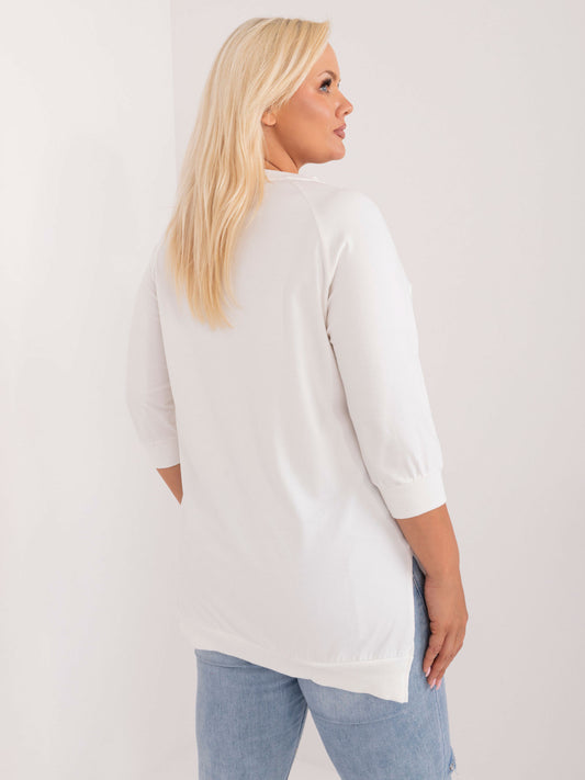 Ecru bluzka plus size z naszywkami
