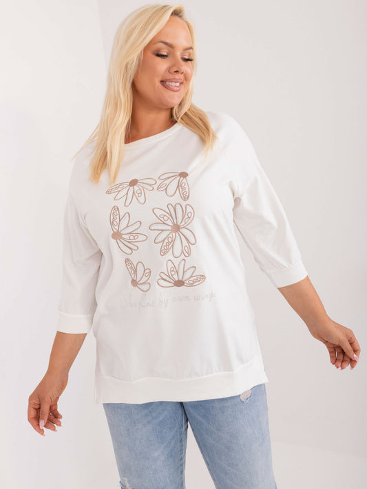 Ecru bluzka plus size z naszywkami