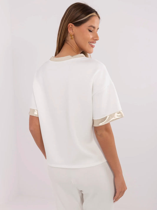 Ecru damska bluzka oversize z nadrukiem
