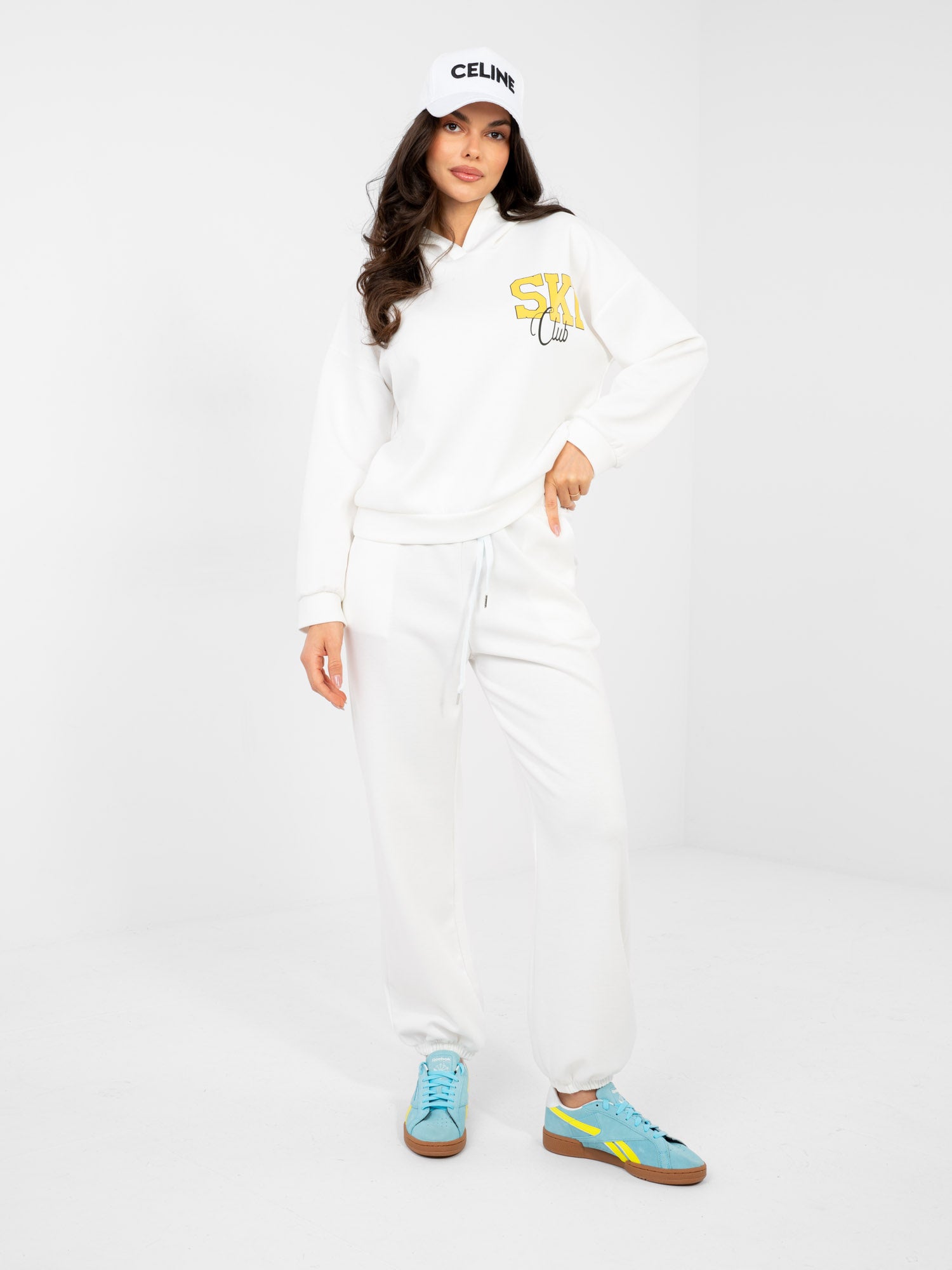 RUE PARIS Ecru casualowy komplet z bluzą oversize