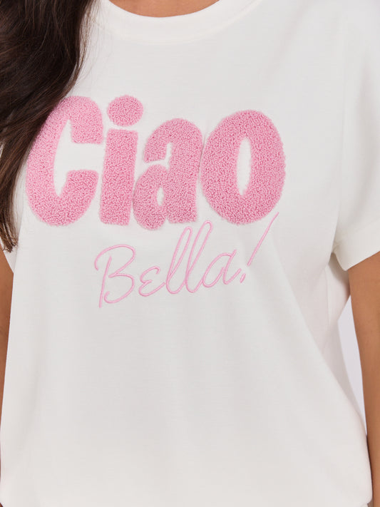 Ecru dwuczęściowy komplet z napisem Ciao Bella