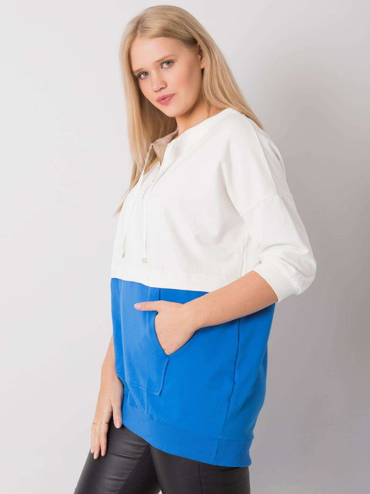 Ecru-ciemnoniebieska tunika damska plus size