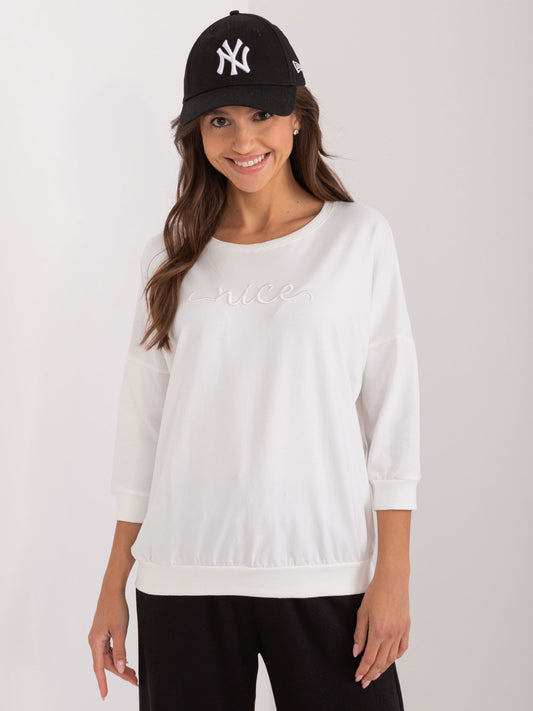 Ecru bluza oversize z napisem