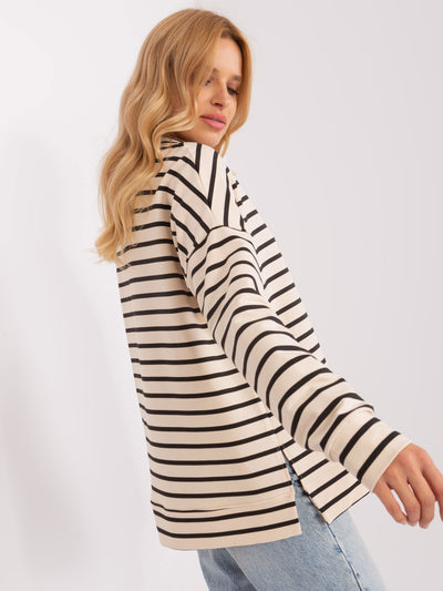 Ecru-czarna bluzka oversize z kołnierzem