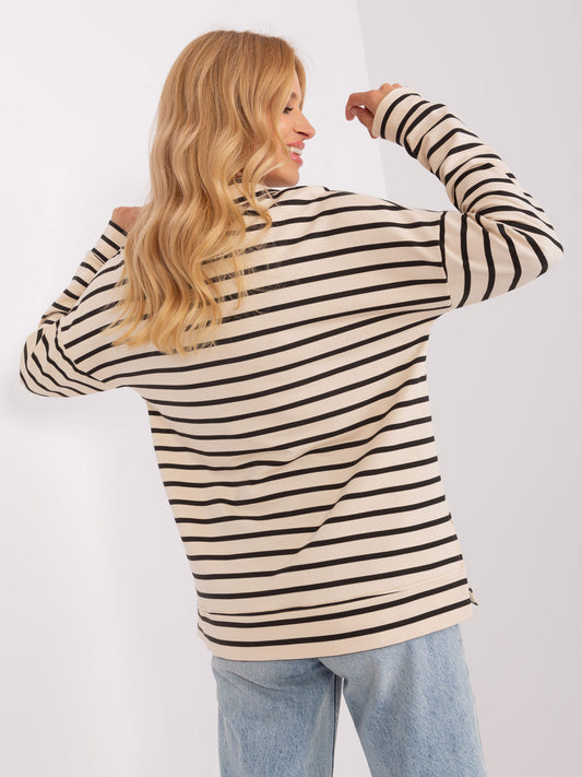 Ecru-czarna bluzka oversize z kołnierzem