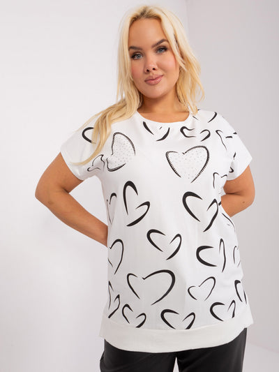 Ecru-czarna bluzka plus size z dżetami