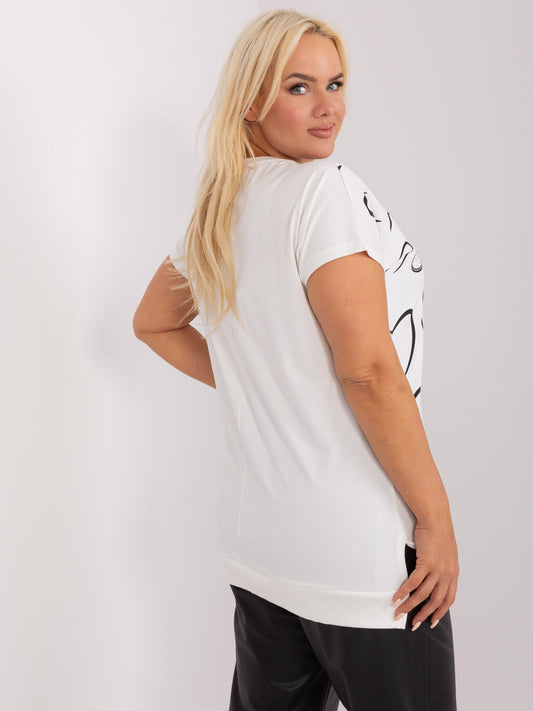 Ecru-czarna bluzka plus size z dżetami