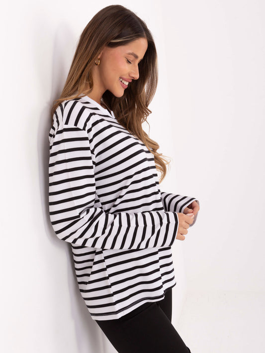 Ecru-czarna damska bluzka longsleeve