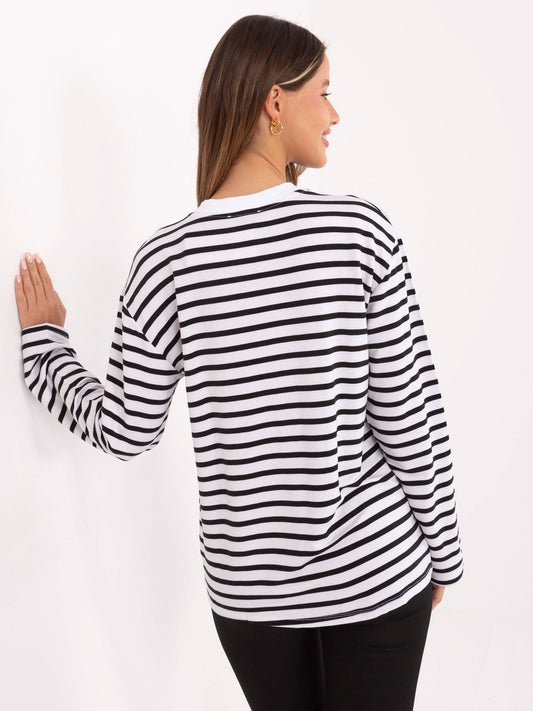 Ecru-czarna damska bluzka longsleeve