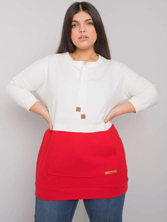 Ecru-czerwona bawełniana bluza plus size