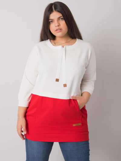 Ecru-czerwona bawełniana bluza plus size