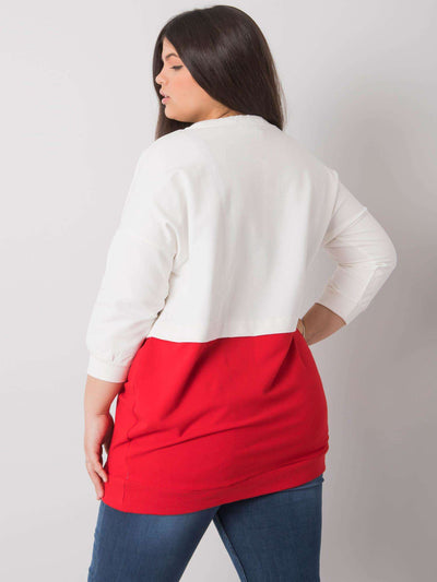 Ecru-czerwona bawełniana bluza plus size