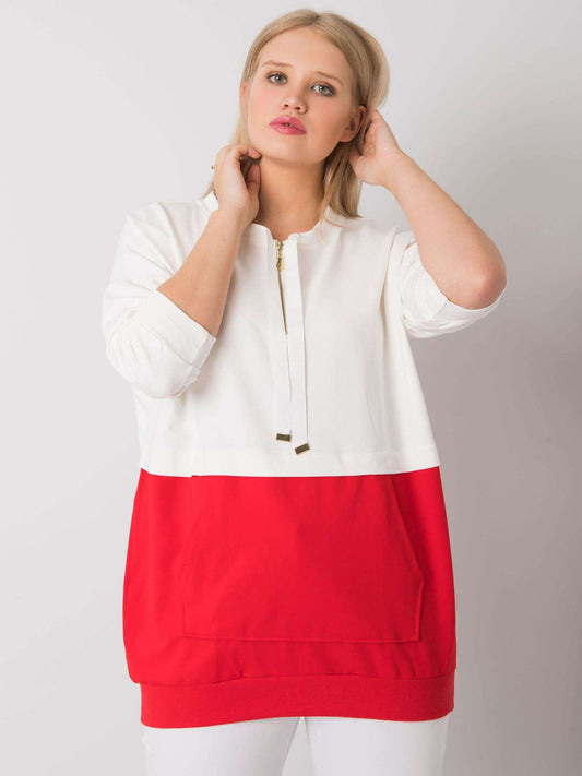 Ecru-czerwona tunika damska plus size