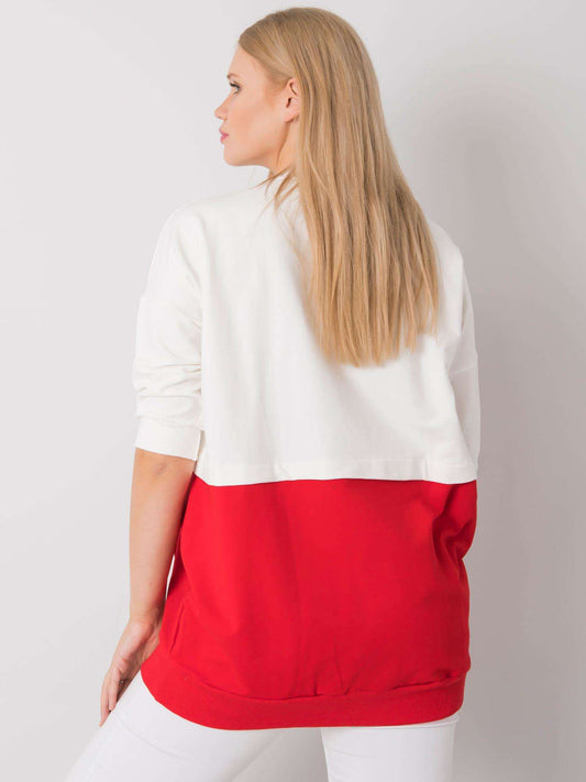 Ecru-czerwona tunika damska plus size