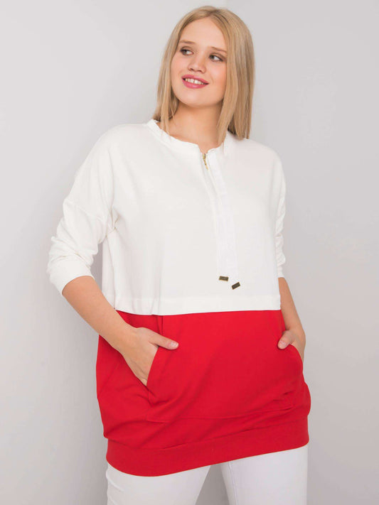 Ecru-czerwona tunika damska plus size