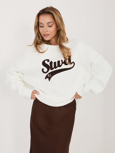 RUE PARIS Ecru damska bluza oversize z ociepleniem