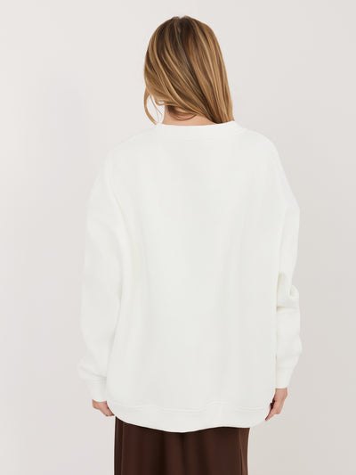 RUE PARIS Ecru damska bluza oversize z ociepleniem
