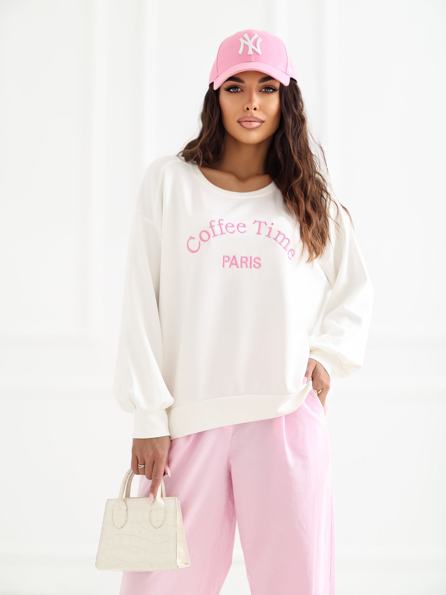 RUE PARIS  Ecru damska bluza o kroju oversize