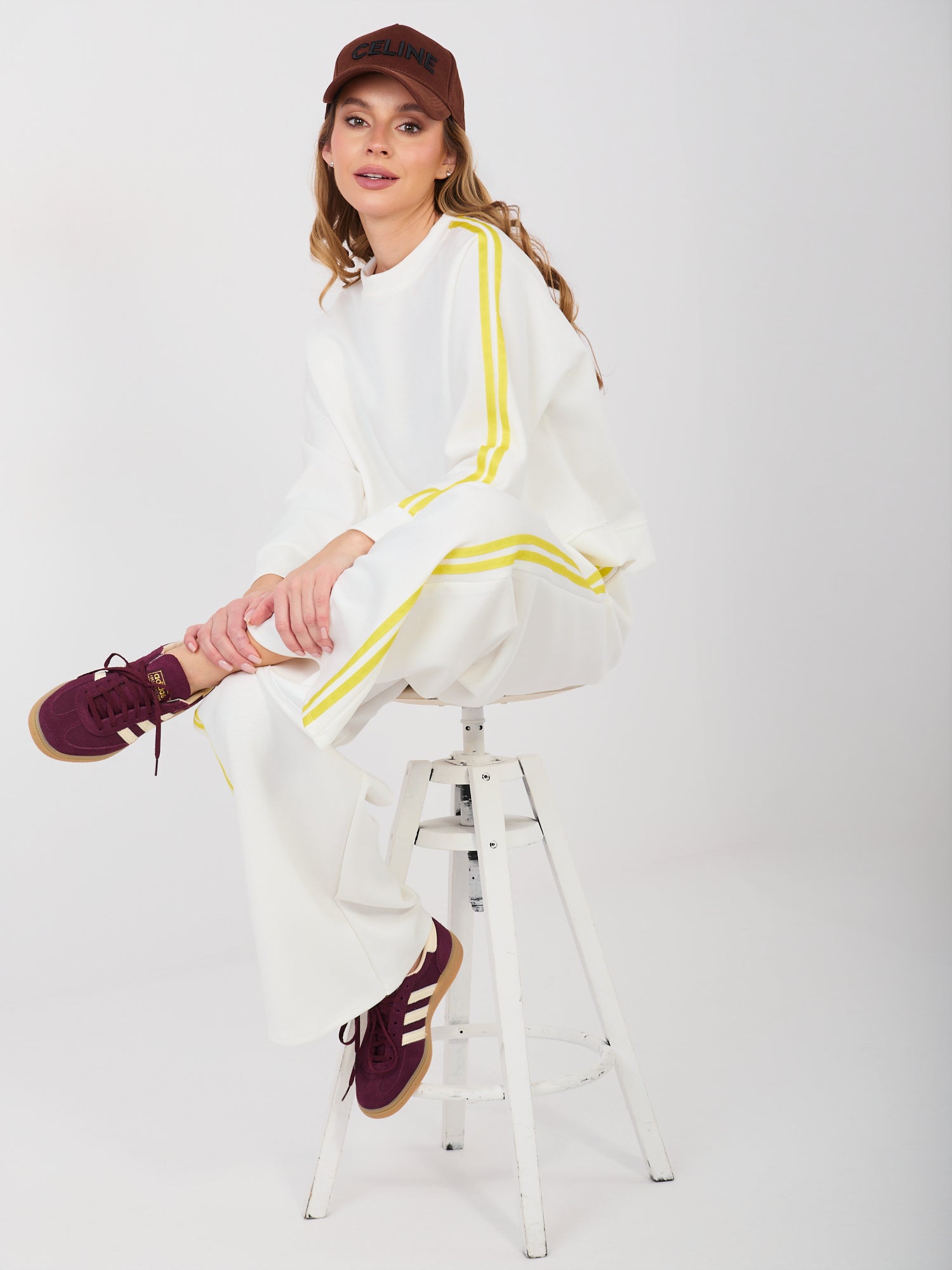 RUE PARIS Ecru damska bluza oversize z lampasami