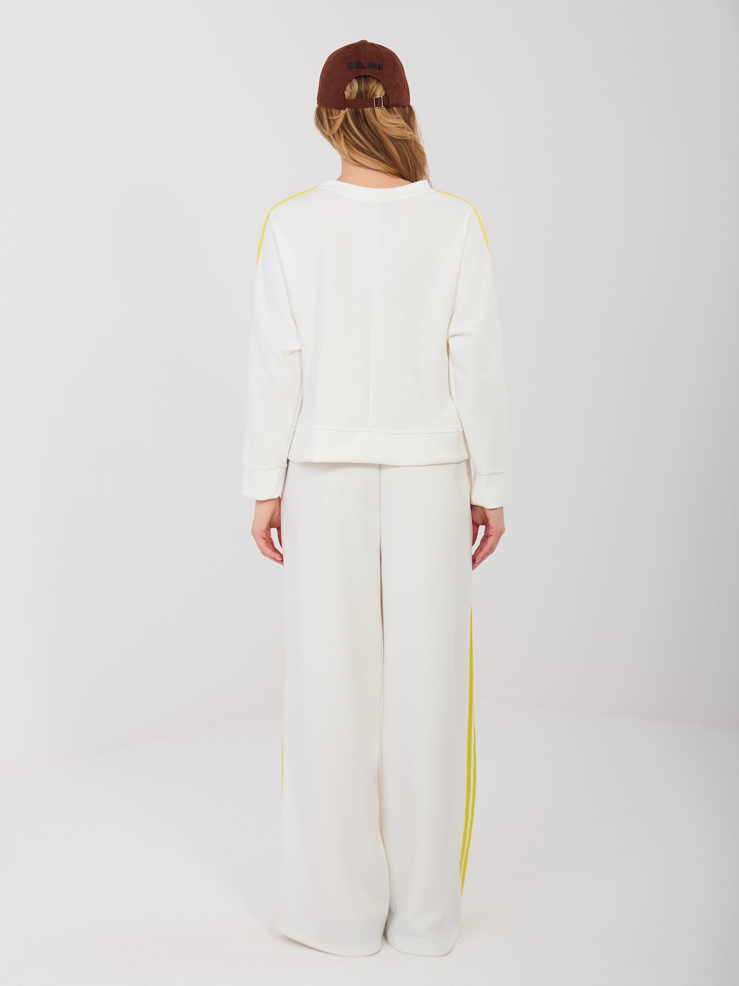 RUE PARIS Ecru damska bluza oversize z lampasami