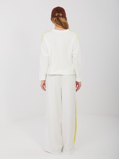 RUE PARIS Ecru damska bluza oversize z lampasami