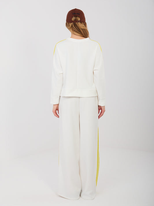 RUE PARIS Ecru damska bluza oversize z lampasami