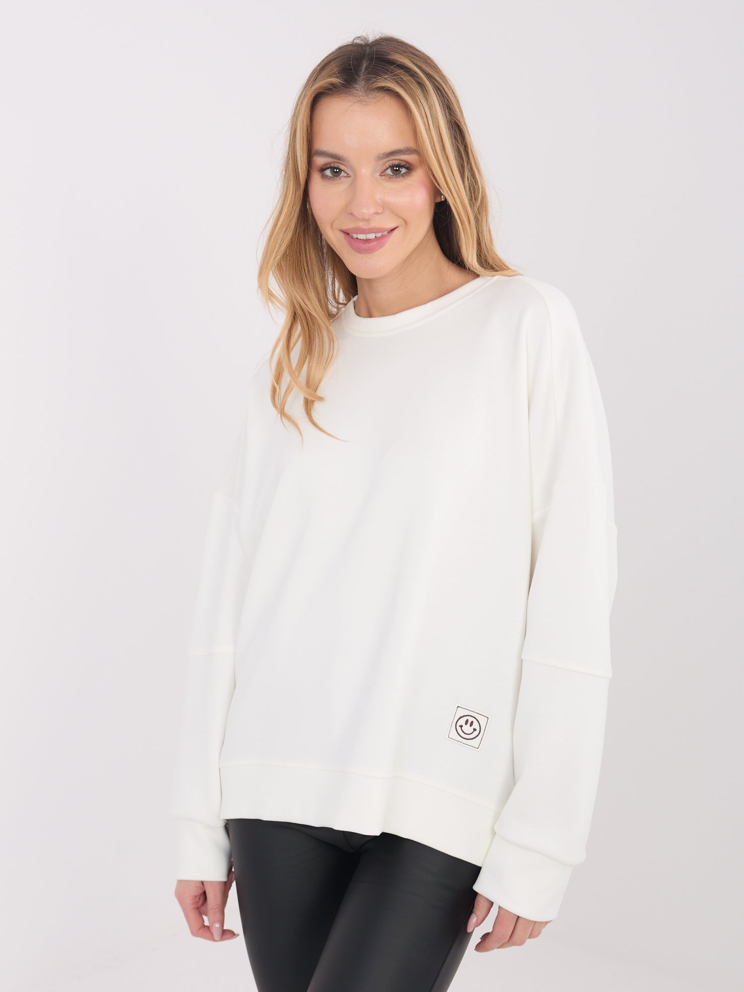 RUE PARIS Ecru bluza z okrągłym dekoltem