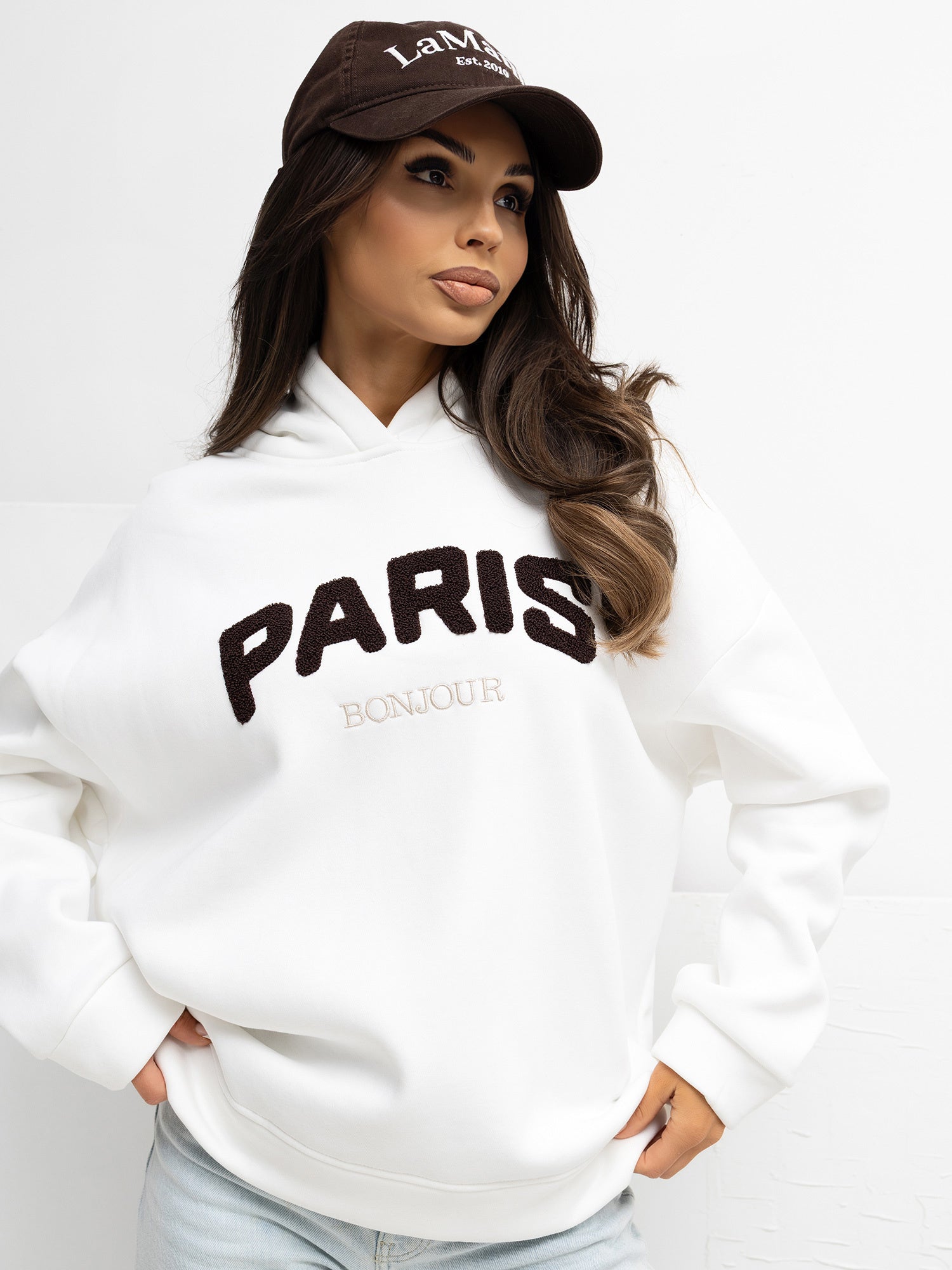 RUE PARIS Ecru bluza z kontrastowym napisem