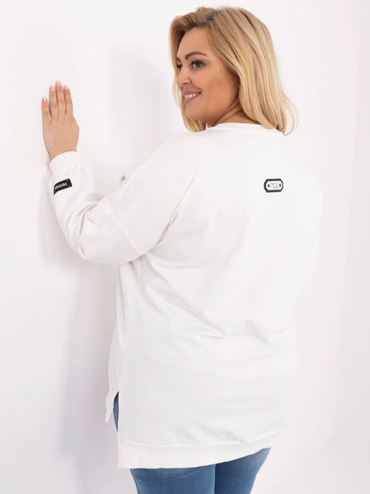 Ecru damska bluza plus size z rozcięciami