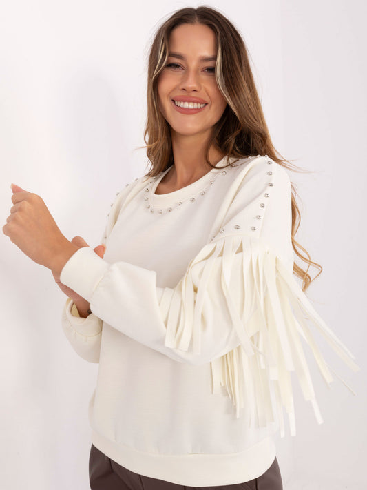 RUE PARIS Ecru damska bluza w stylu country