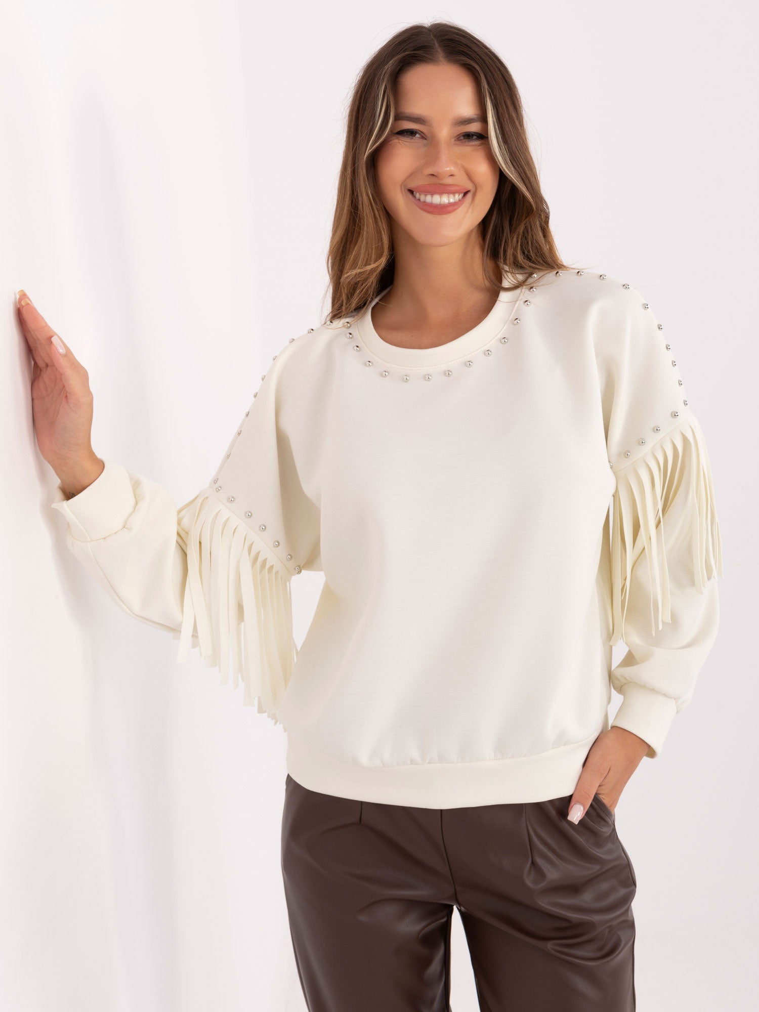 RUE PARIS Ecru damska bluza w stylu country