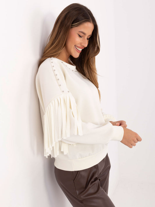 RUE PARIS Ecru damska bluza w stylu country