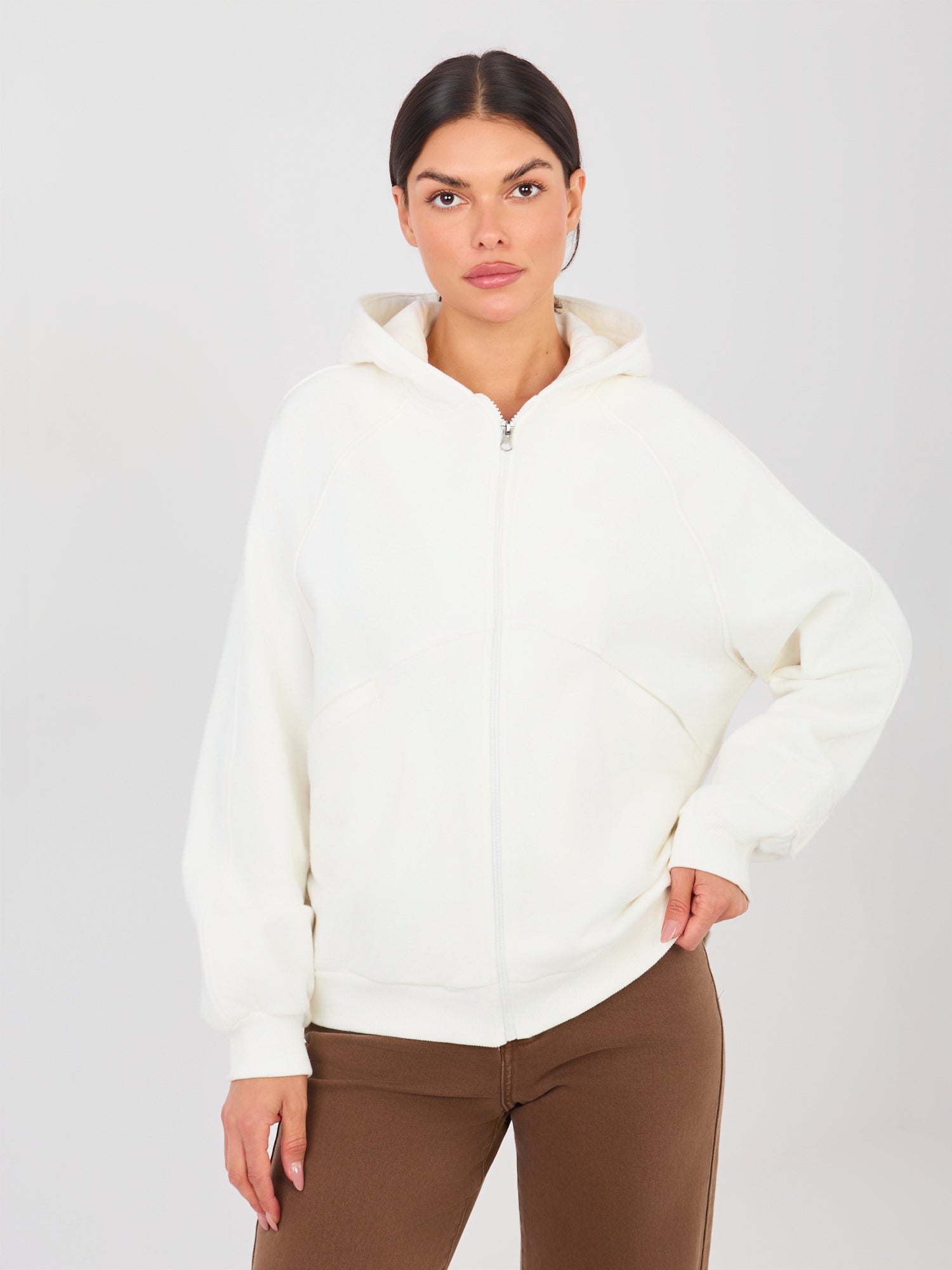 NATURAL SIDE Ecru rozpinana bluza z kieszeniami