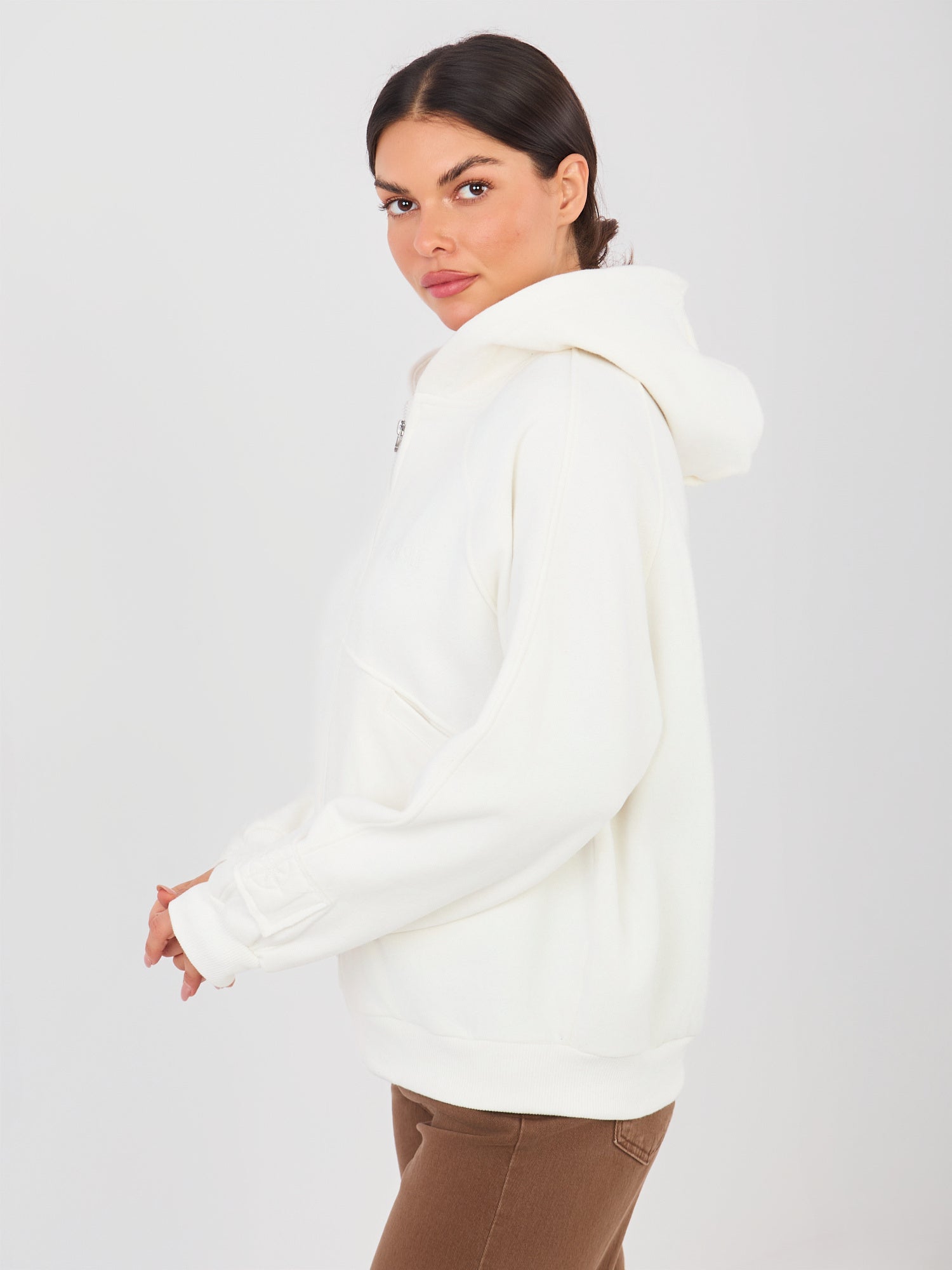 NATURAL SIDE Ecru rozpinana bluza z kieszeniami