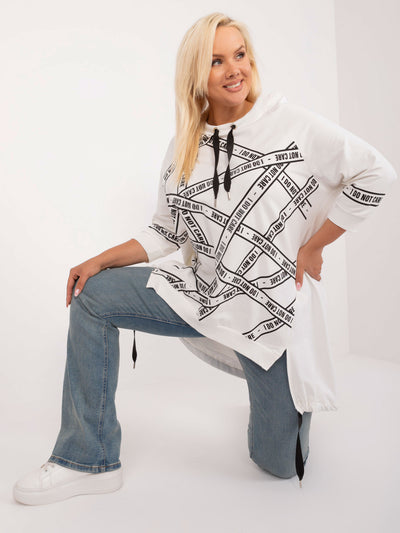 Ecru długa bluzka plus size z napisami