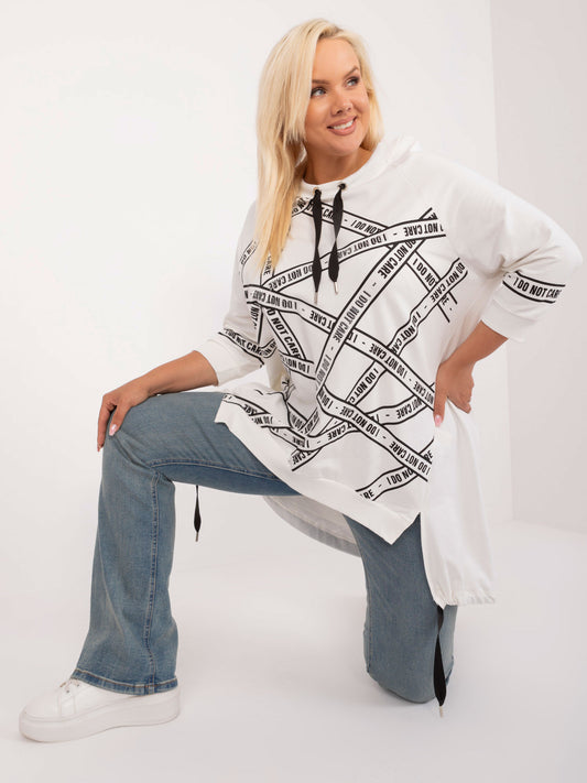 Ecru długa bluzka plus size z napisami