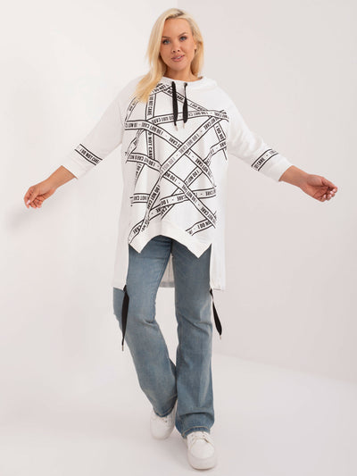 Ecru długa bluzka plus size z napisami