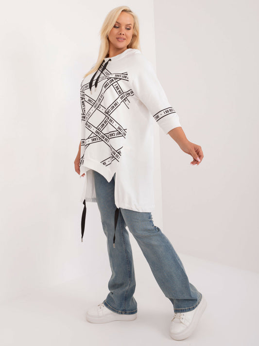 Ecru długa bluzka plus size z napisami