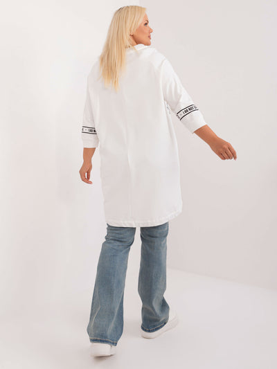Ecru długa bluzka plus size z napisami