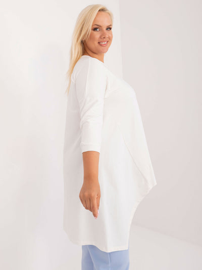 Ecru bawełniana bluzka plus size z rękawem 3/4