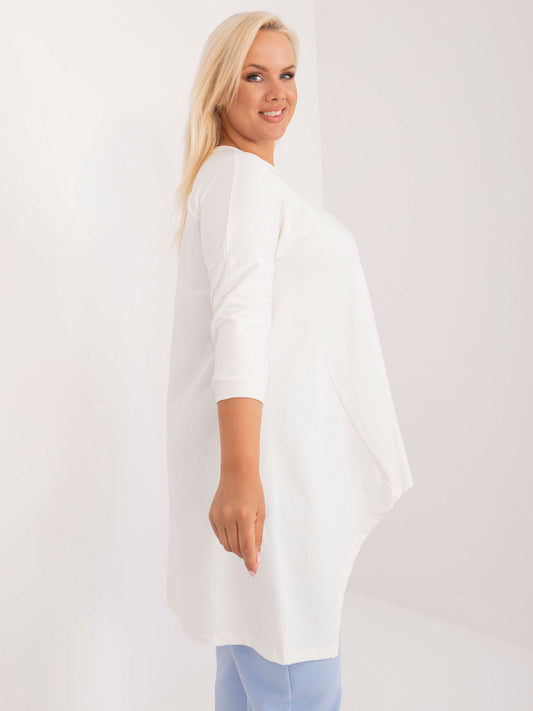 Ecru bawełniana bluzka plus size z rękawem 3/4
