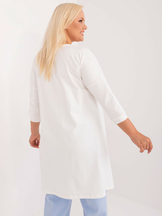 Ecru bawełniana bluzka plus size z rękawem 3/4