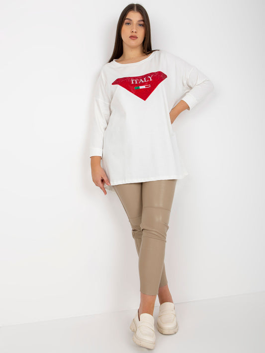 Ecru damska bluzka plus size z aplikacja z dżetów